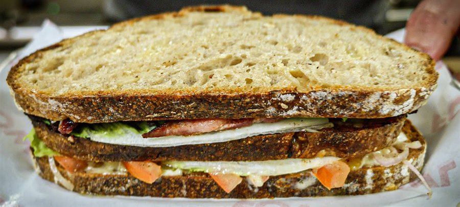 Chef's BLT with fried bread and marinated tomatoes