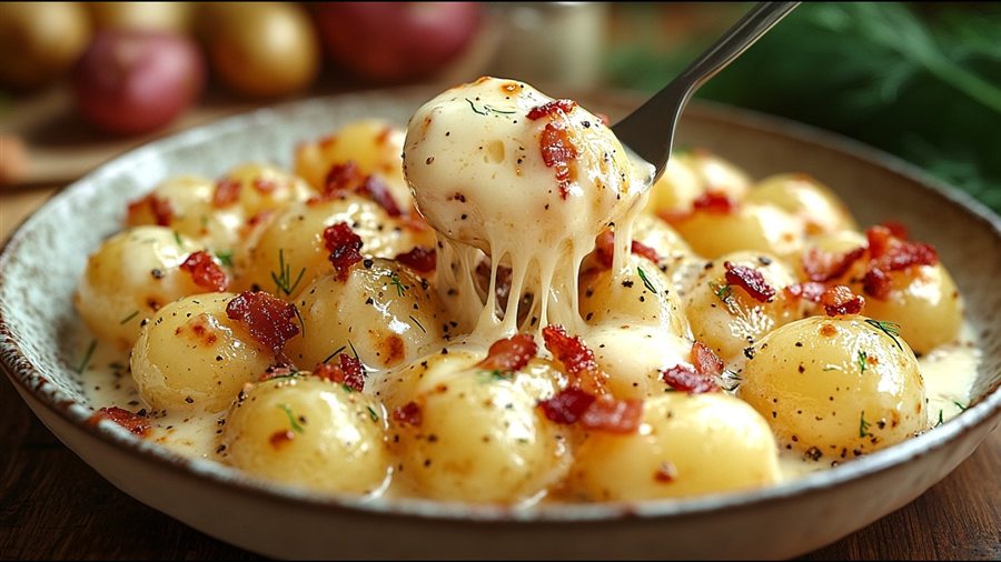Pommes de terre crémeuses au bacon et à l'aneth