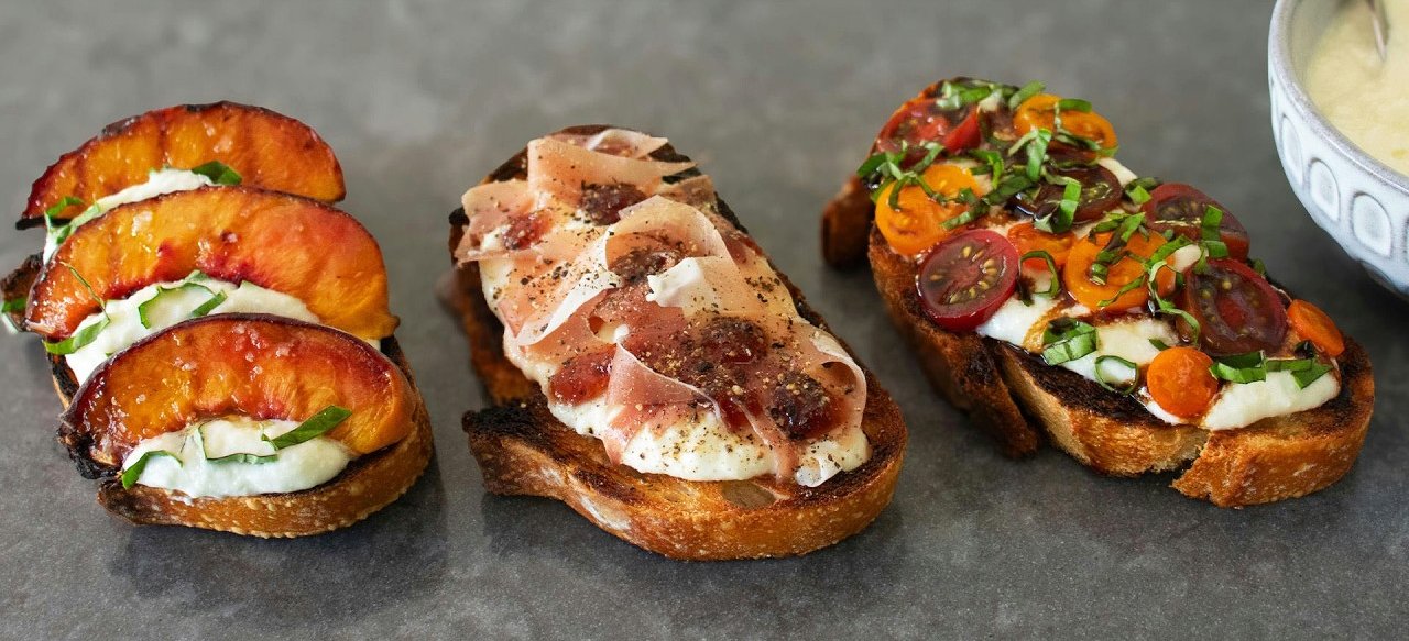 Whipped burrata, three toasts