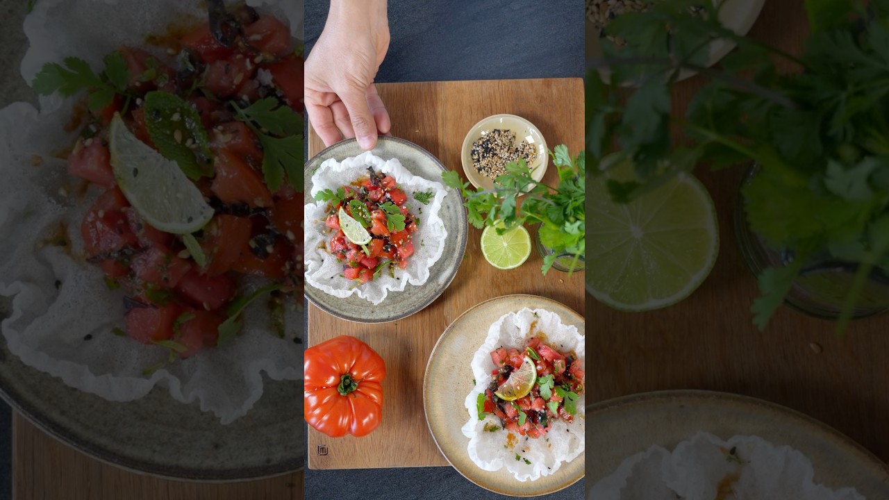 Feuille de riz croustillante et tartare de tomate