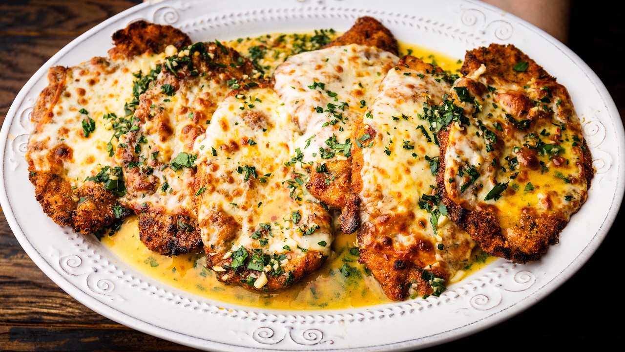 Chicken scampi with melted cheese